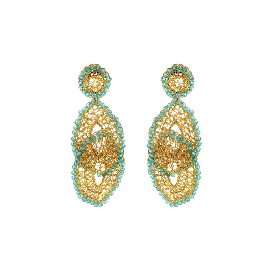 Azure Blue & Gold Minerva Handmade Crochet Earrings