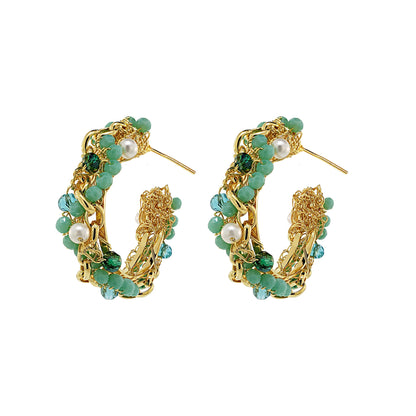 Ocean Teal Mix Hera Hoops Handmade Crochet Earrings