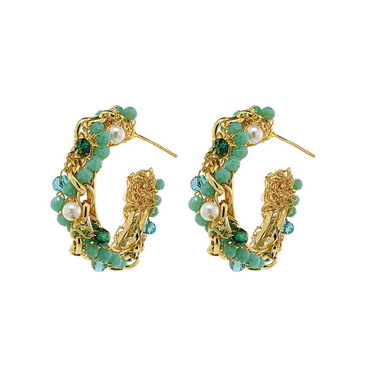 Ocean Teal Mix Hera Hoops Handmade Crochet Earrings