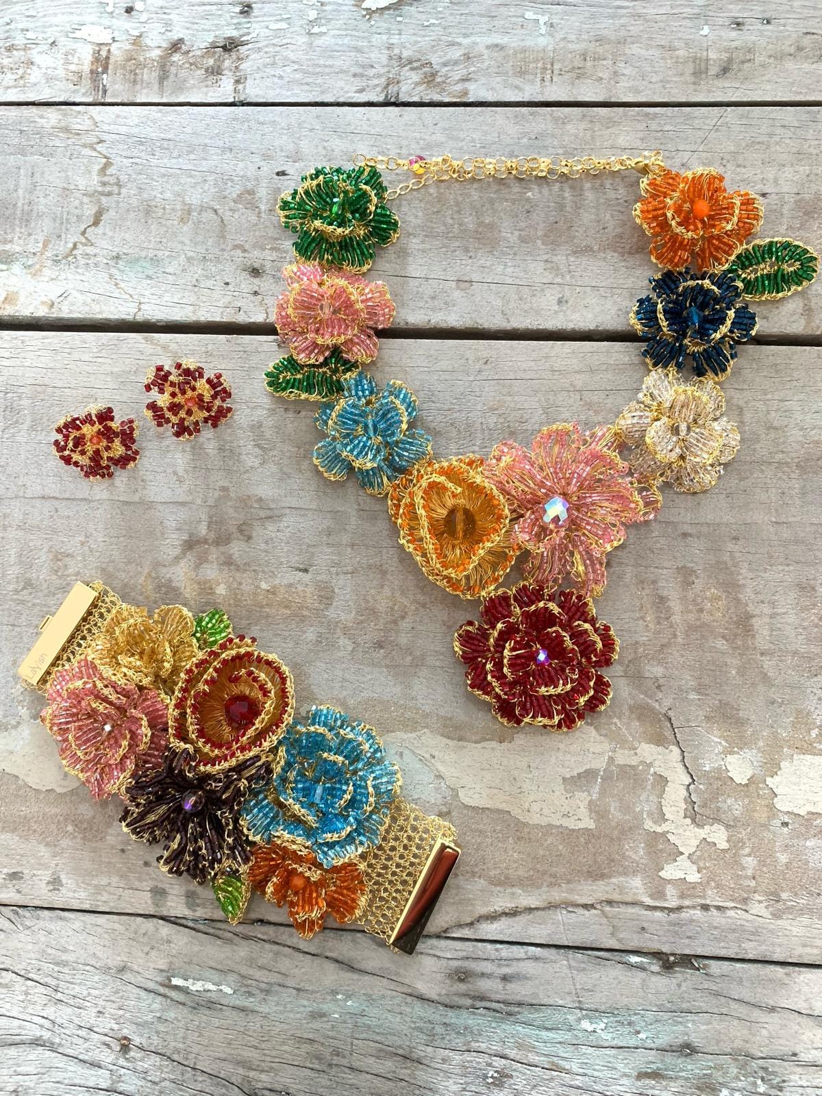 Multicolor & Gold Blossom Handmade Crochet Necklace