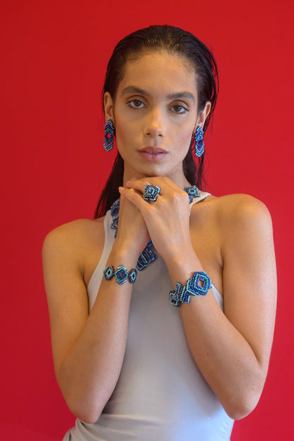 Denim Blue Mix Puzzle Maxi Handmade Crochet