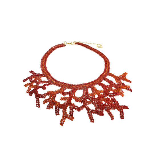 Coral Red Mix Coral Handmade Crochet Necklace