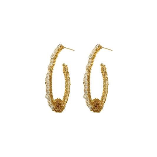 Clear & Gold Ovaly Hoops Handmade Crochet Earrings