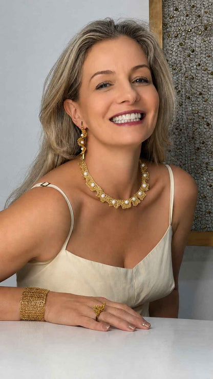 Pearl & Gold Nalu Handmade Crochet Necklace
