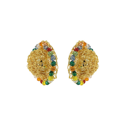 Multi & Gold Disco Posts Handmade Crochet Earrings