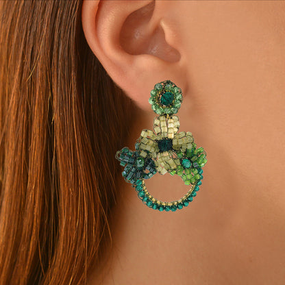 Forest Green Garden Medium Handmade Crochet Earrings