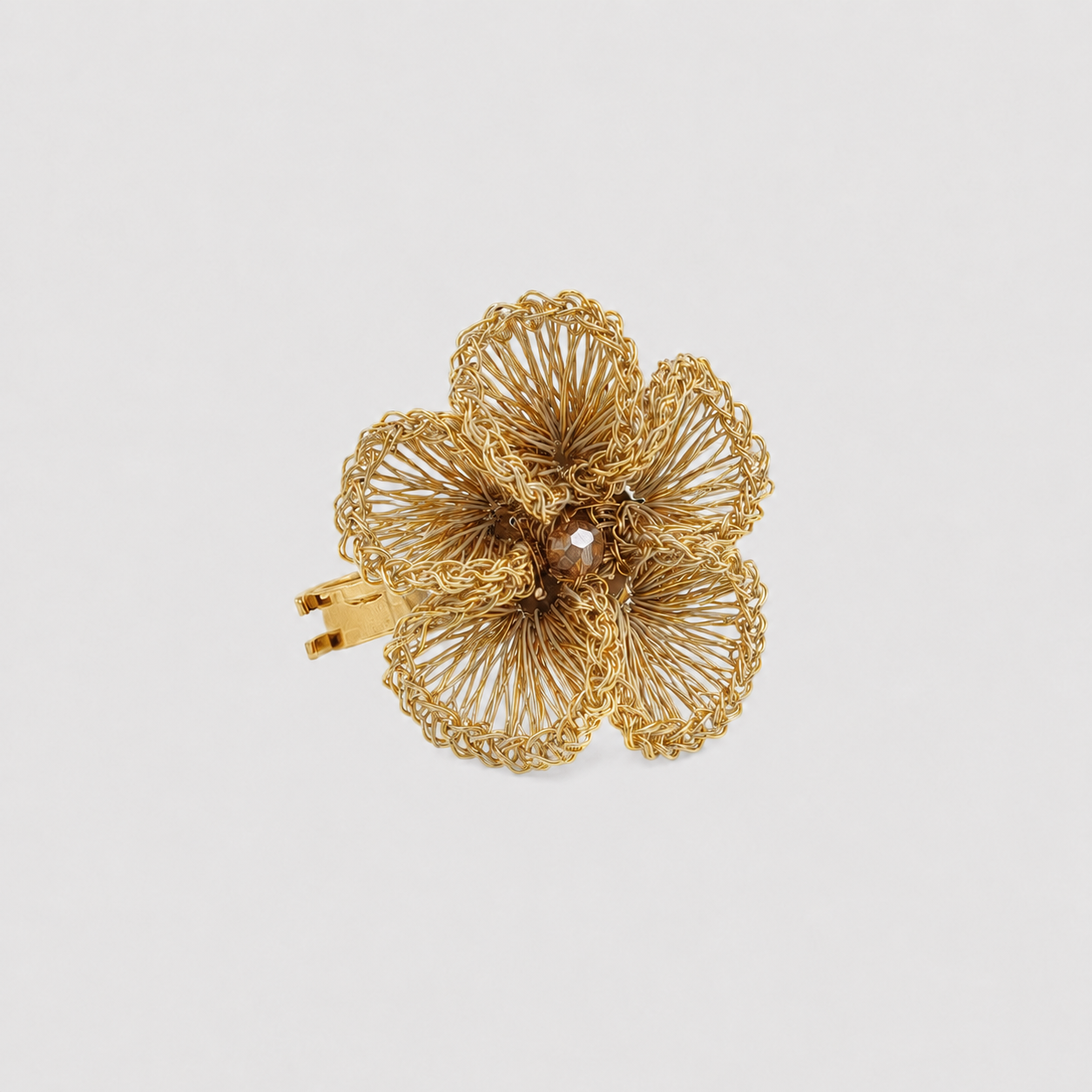 Vintage Gold Plumeria Handmade Crochet Ring