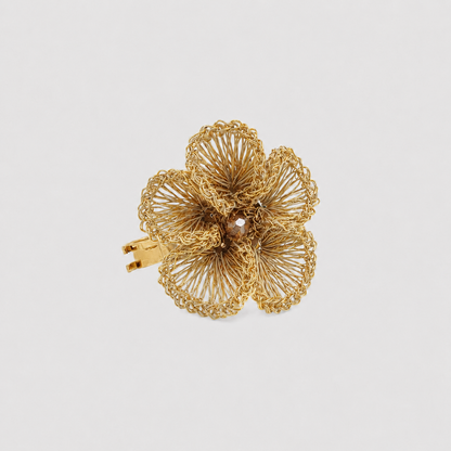 Vintage Gold Plumeria Handmade Crochet Ring