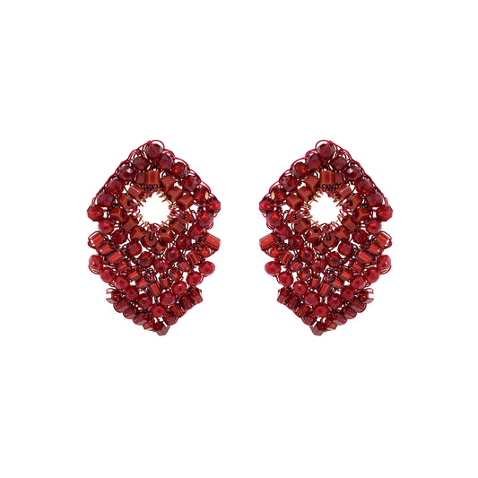 Cherry Red Mix Rank Mini Posts Handmade Crochet Earrings