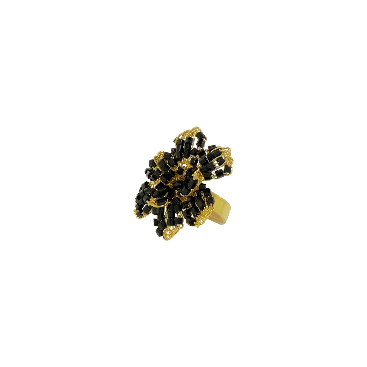 Black & Gold Blossom Handmade Crochet Ring