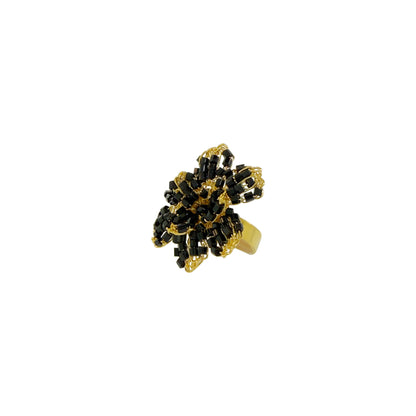 Black & Gold Blossom Handmade Crochet Ring
