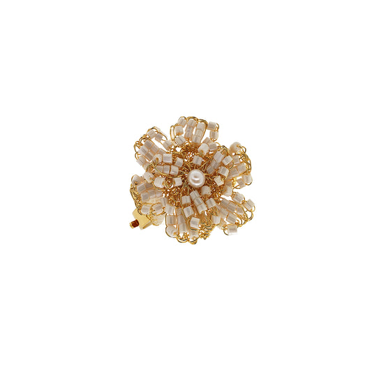 Pearl & Gold Blossom Handmade Crochet Ring
