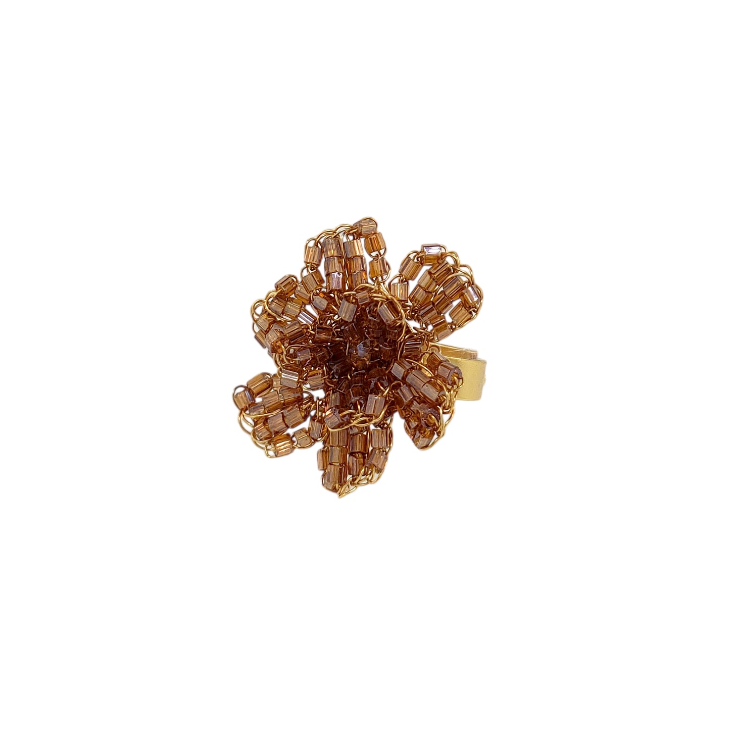 Amber & Gold Blossom Handmade Crochet Ring