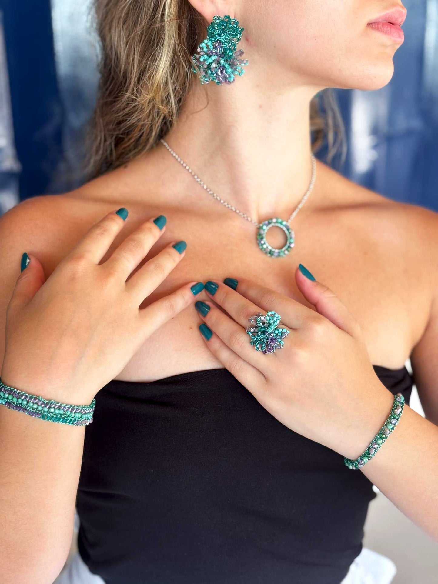 Neon Turquoise Mix Ellie Handmade Crochet Necklace