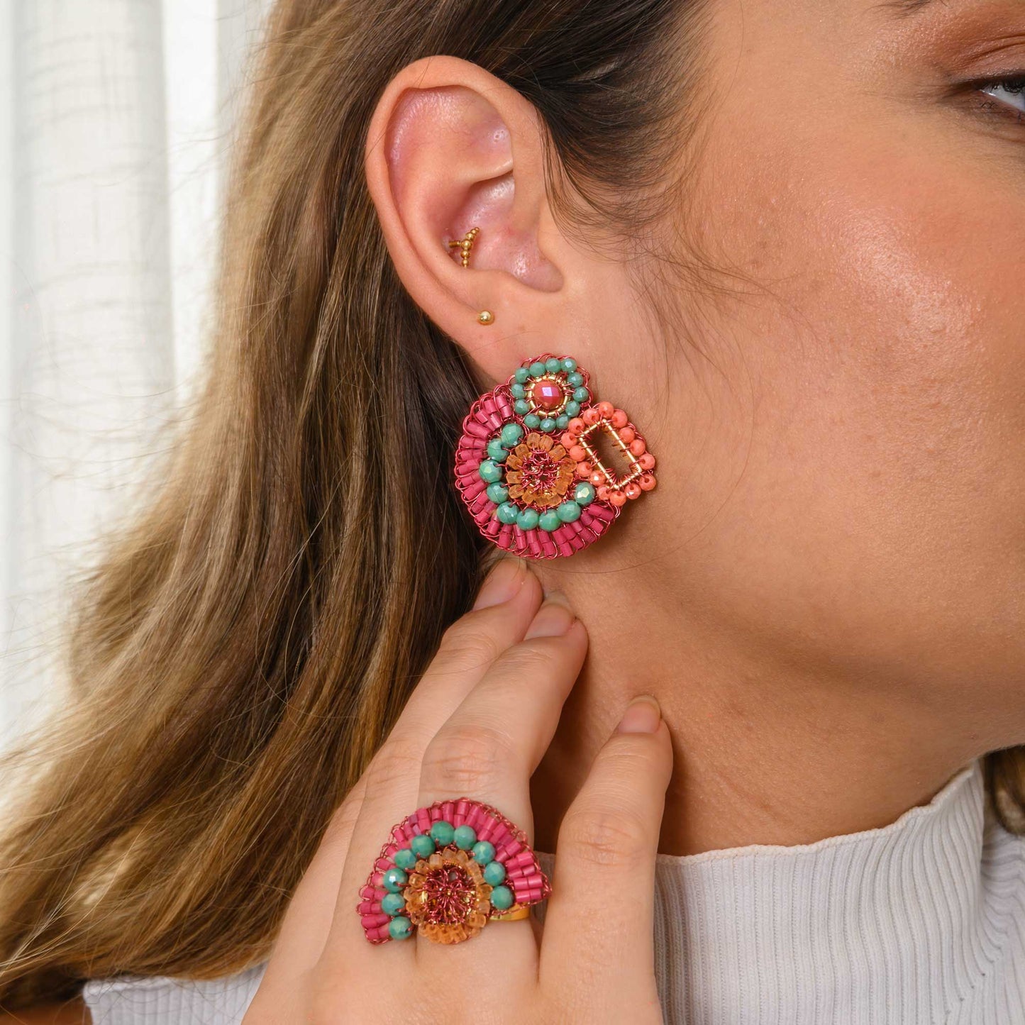 Sunset Coral Mix Althea Post Handmade Crochet Earrings