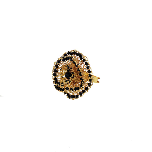 Black & Gold Gaia Floral Handmade Crochet Ring