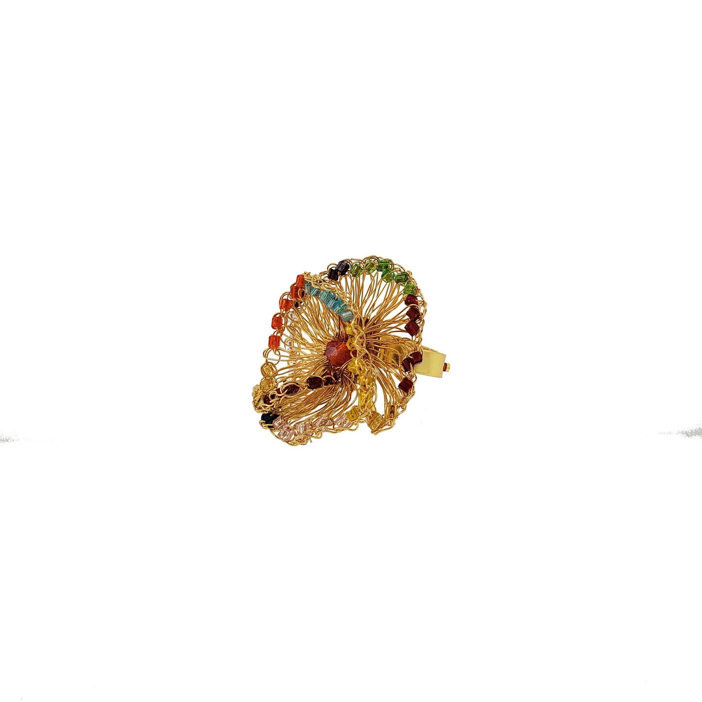Multicolor & Gold Gaia Floral Handmade Crochet Ring