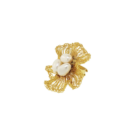 Pearl & Gold Nyla Handmade Crochet Rings