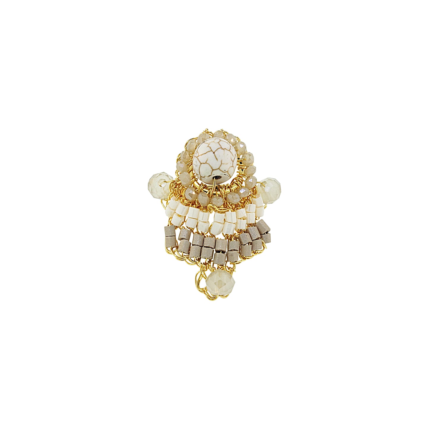 White Howlite Mix Mina Handmade Crochet Ring