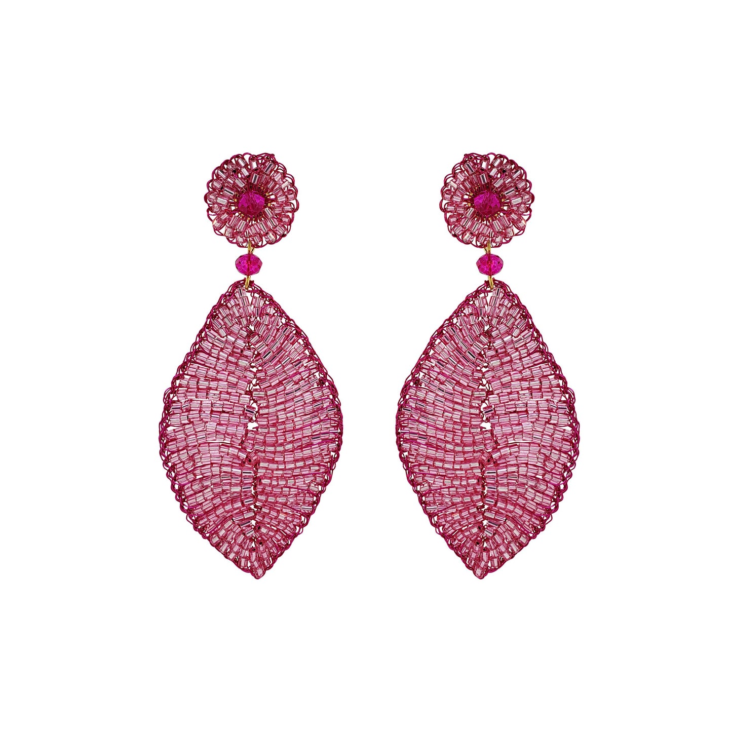 Pink Leaf Handmade Crochet Earrings