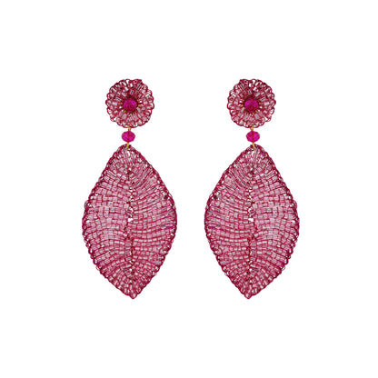 Pink Leaf Handmade Crochet Earrings
