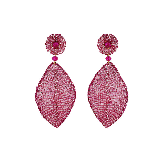 Pink Leaf Handmade Crochet Earrings