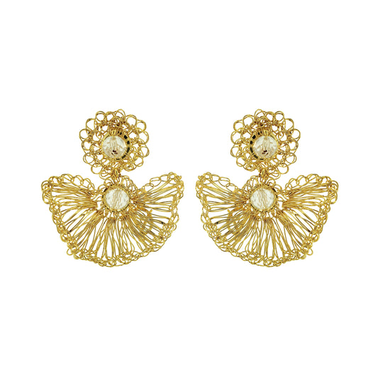 Clear & Gold Shells Dangle Handmade Crochet Earrings