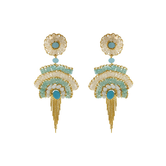 Blue & Brown Mix Fergie Mini Chandelier Handmade Earrings