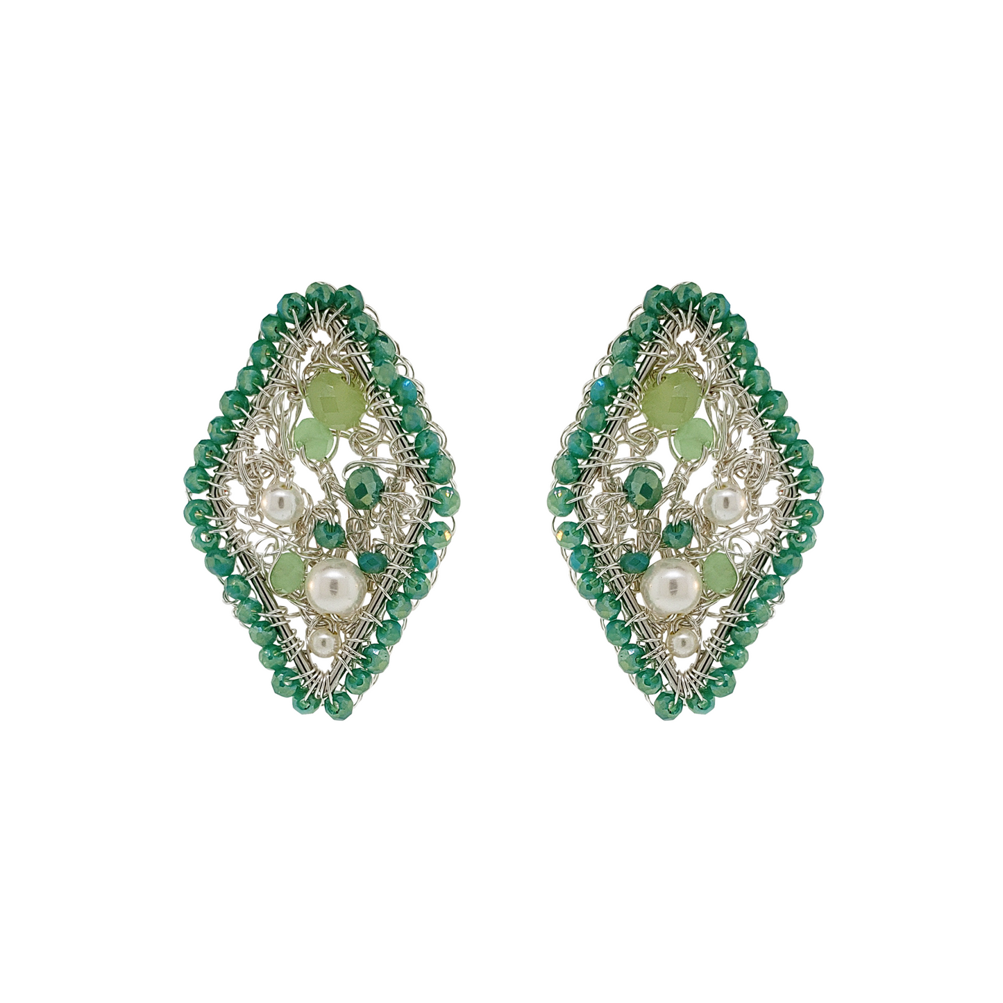 Mint Green Mix Geometric Crystal Handmade Crochet Earring Post
