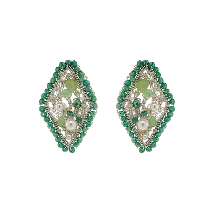 Mint Green Mix Geometric Crystal Handmade Crochet Earring Post