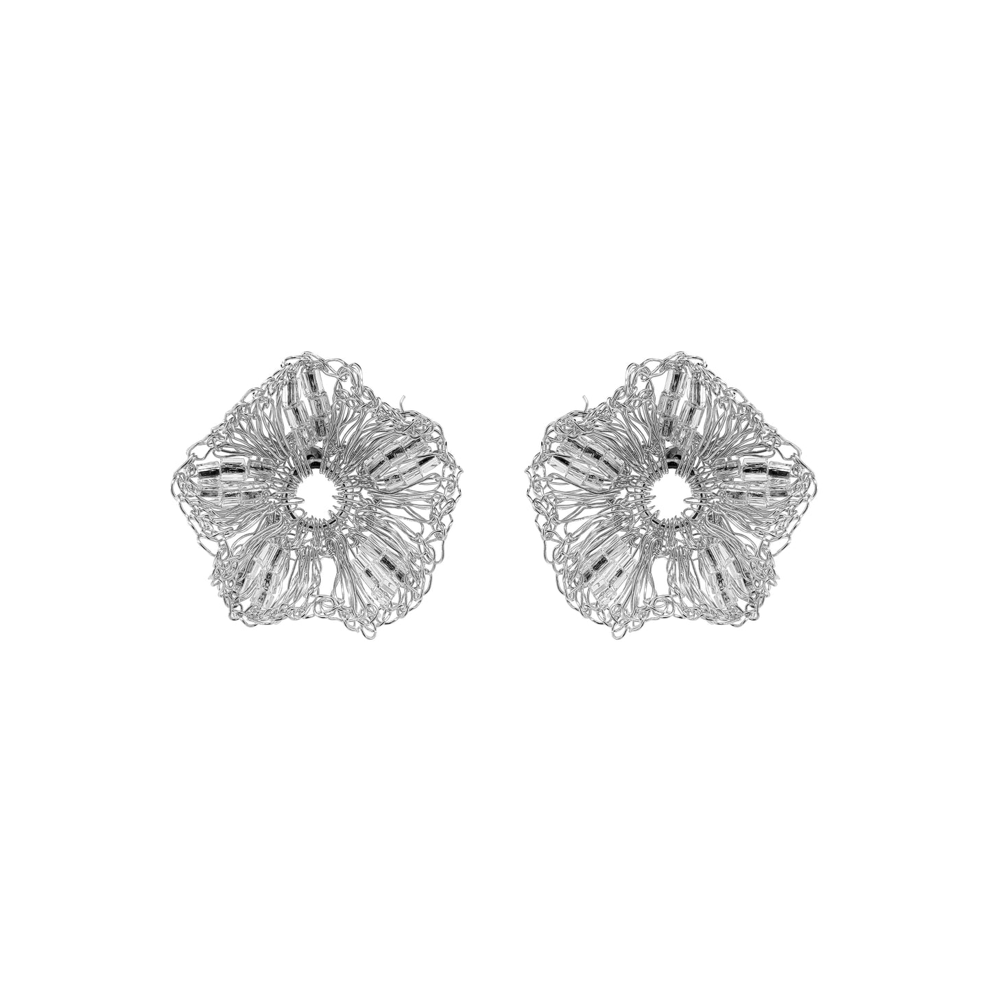 Clear & Silver Gaia Post Handmade Crochet Earrings