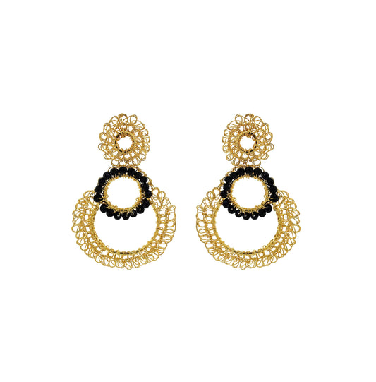 Black & Gold Artemis Crystal Handmade Crochet Earrings