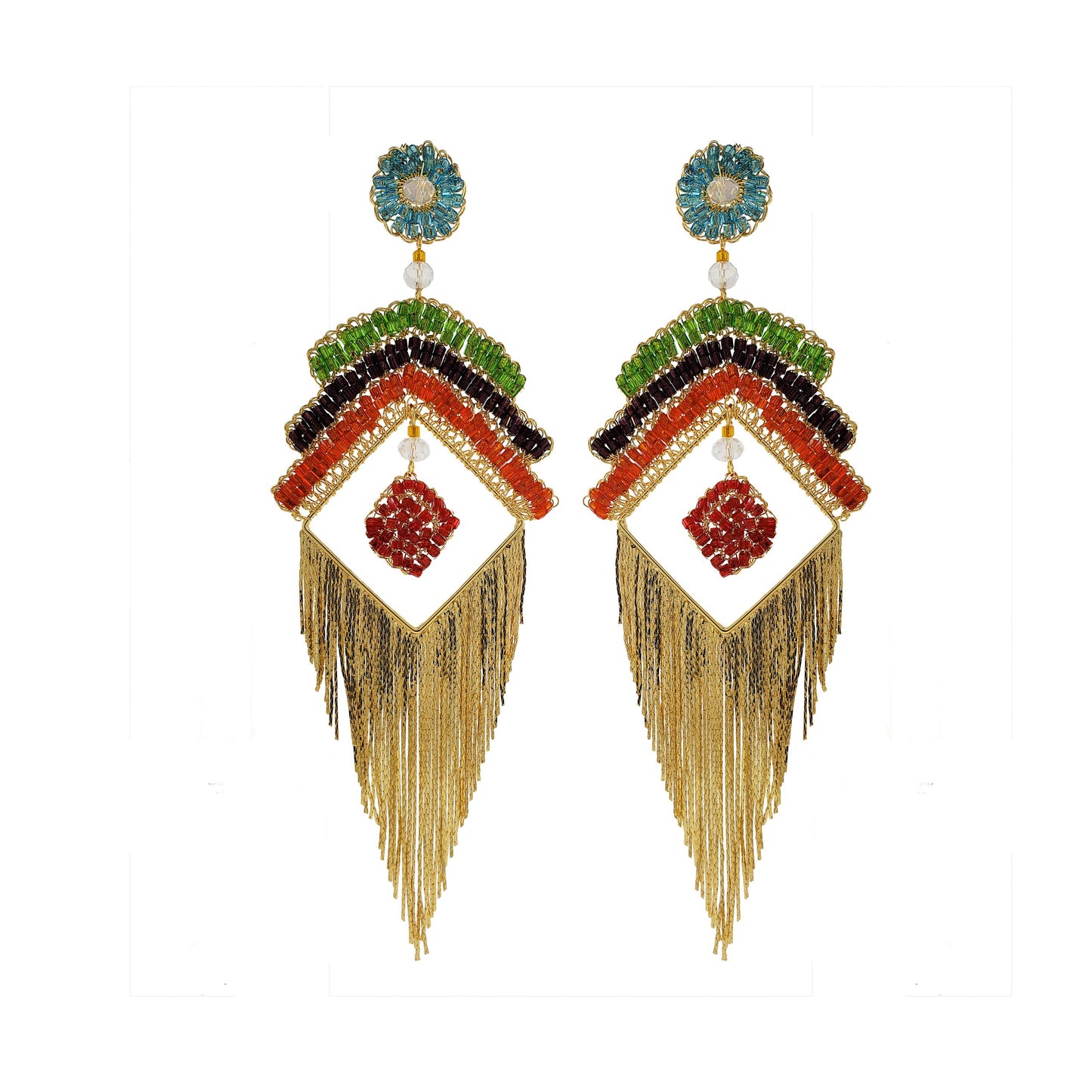 Multi & Gold Mix Fergie Chandelier Handmade Earrings