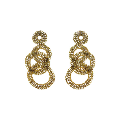 Lime Green Artemis Trio Handmade Crochet Earrings-handmade-crochet-with-unique-design-18k-gold-filled-wire-hypoallergenic-lightweight-statement- interlocked links