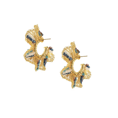 Seafoam Blue Mix & Gold Gaia Hoops Handmade Crochet Earrings