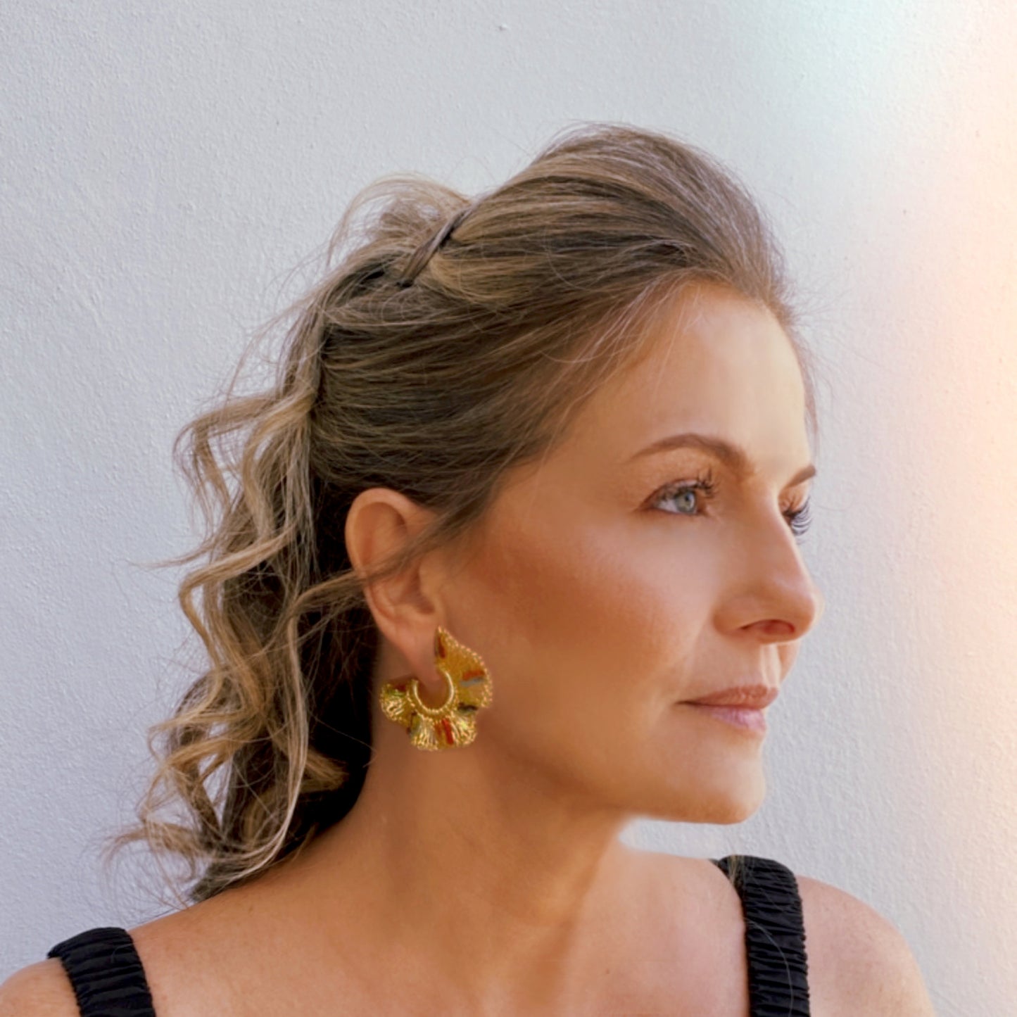 Black & Gold Gaia Hoops Handmade Crochet Earrings