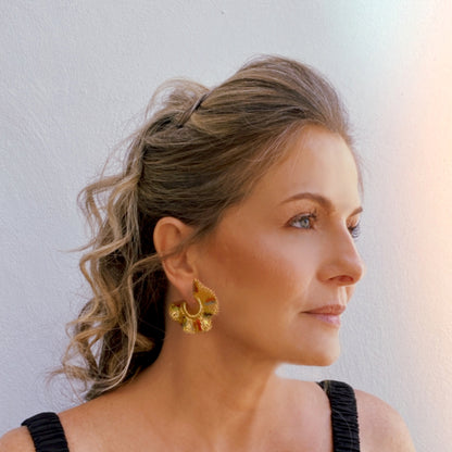 Black & Gold Gaia Hoops Handmade Crochet Earrings