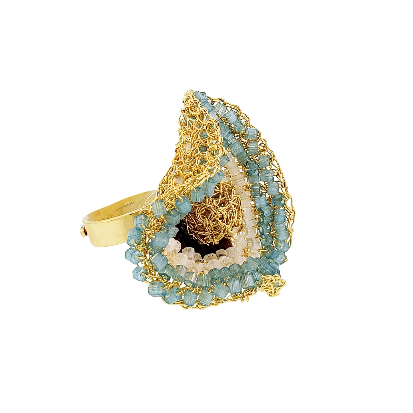 Blue & Brown Mix Buttercup Crystal Handmade Crochet Ring