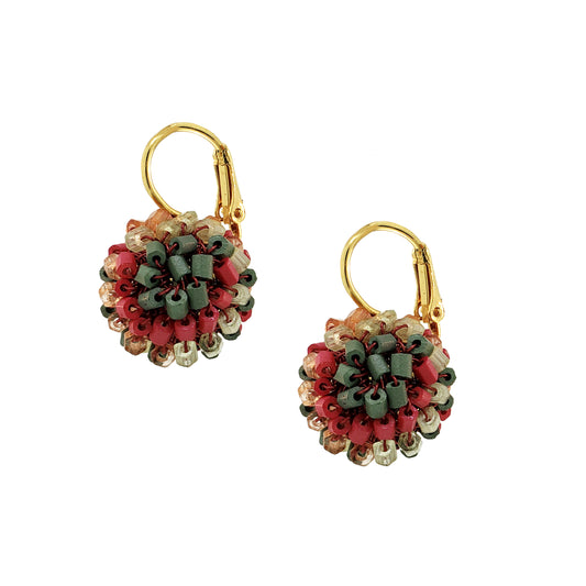 Sunset Coral Mix Mini Crystal Sphere Handmade Earrings