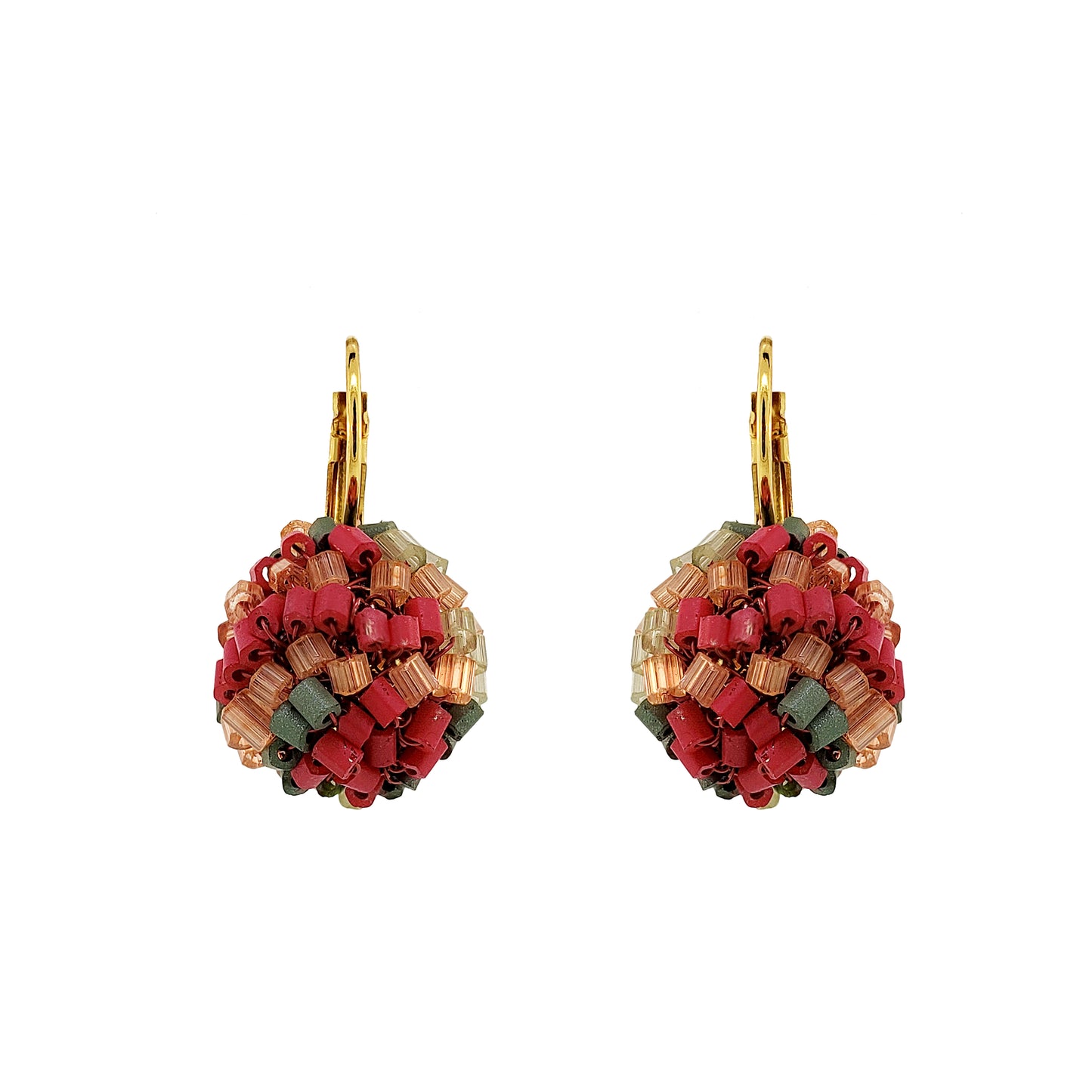 Sunset Coral Mix Mini Crystal Sphere Handmade Earrings