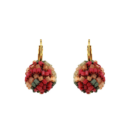 Sunset Coral Mix Mini Crystal Sphere Handmade Earrings