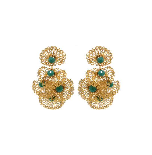 Turquoise & Gold Shells Mini Handmade Crochet Earrings