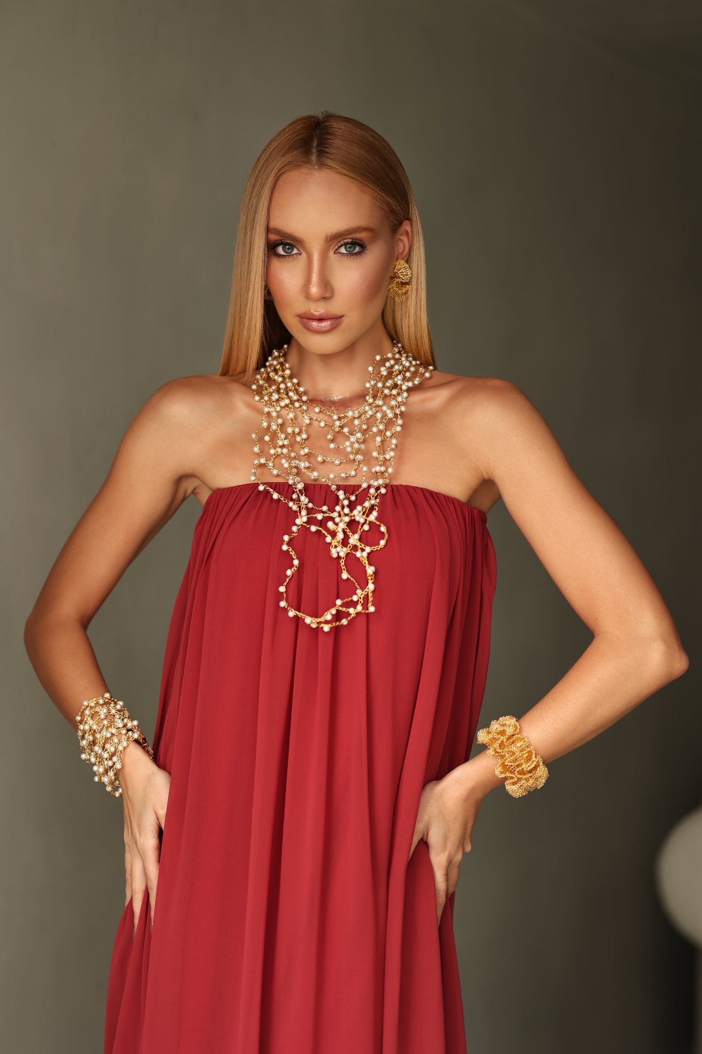 Pearl & Gold Multi-Strings Handmade Crochet Necklace