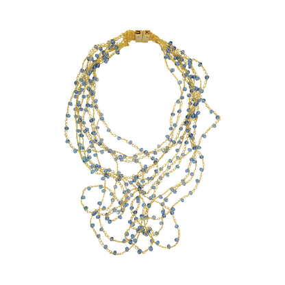Blue & Gold Multi-Strings Handmade Crochet Necklace