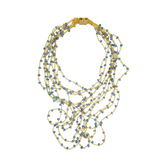 Blue & Gold Multi-Strings Handmade Crochet Necklace