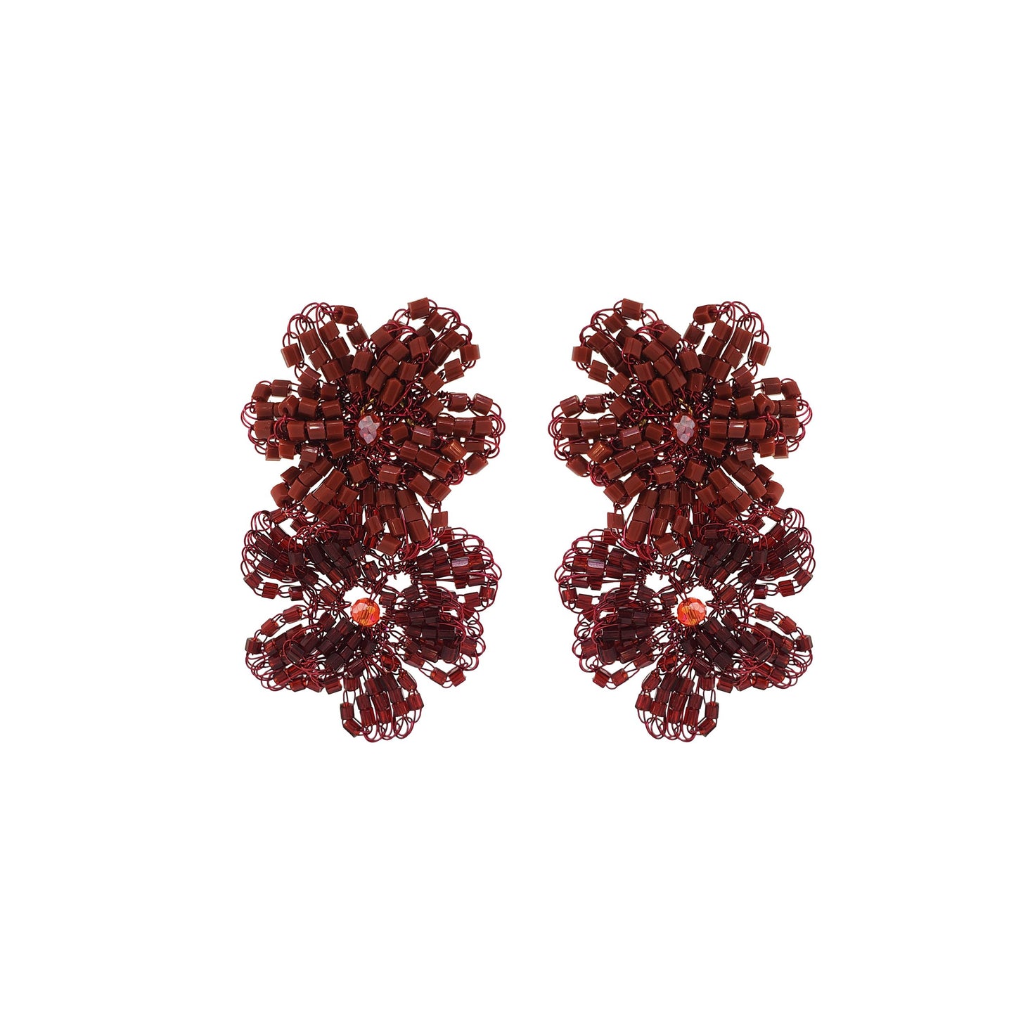 Cherry Red Mix Flora Duo Handmade Crochet Earrings