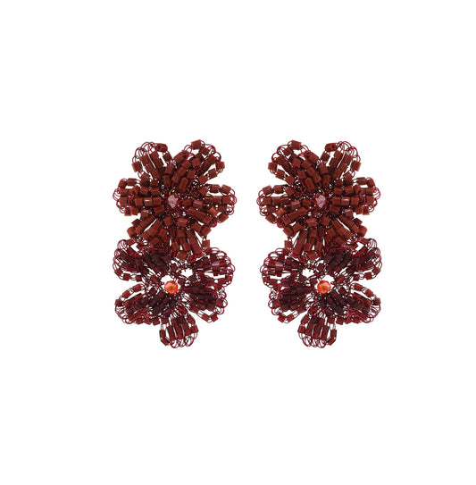 Cherry Red Mix Flora Duo Handmade Crochet Earrings