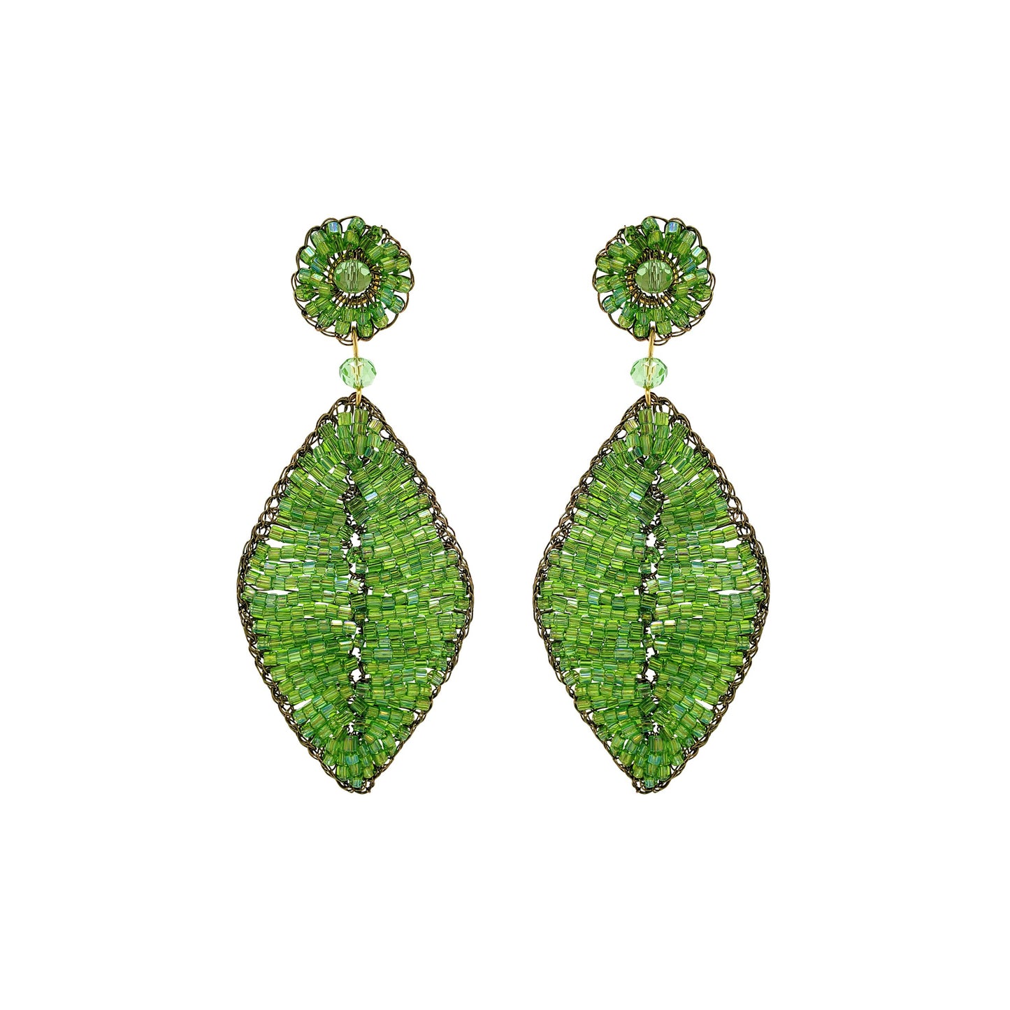 Forest Green Leaf Handmade Crochet Earrings