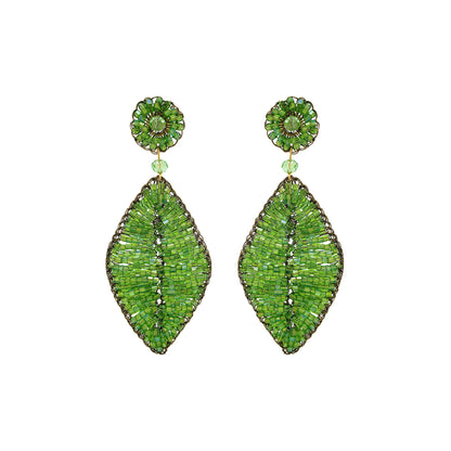 Forest Green Leaf Handmade Crochet Earrings