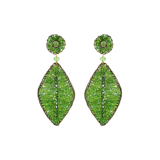 Forest Green Leaf Handmade Crochet Earrings